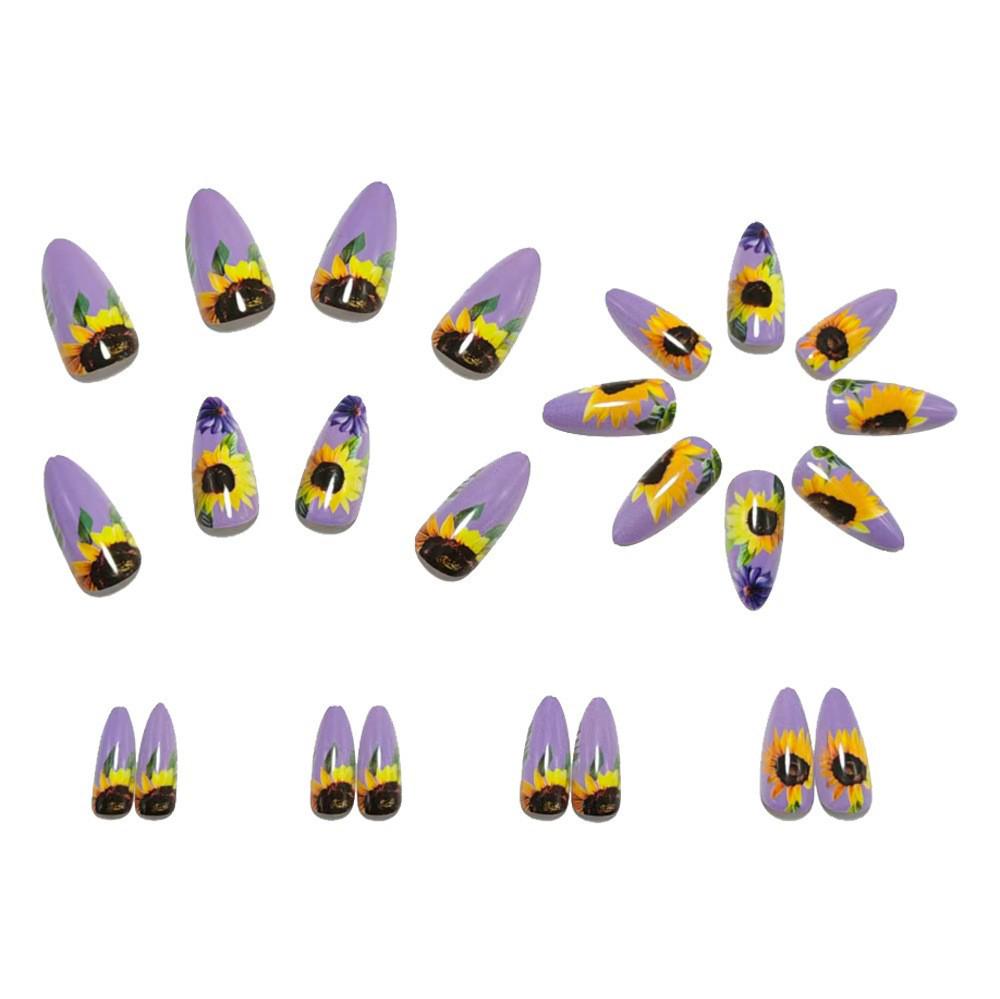 Frühling Sommer Sonnenblumen Tragbare Nagelkunst-Tipps - Abnehmbare Falsche Nägel