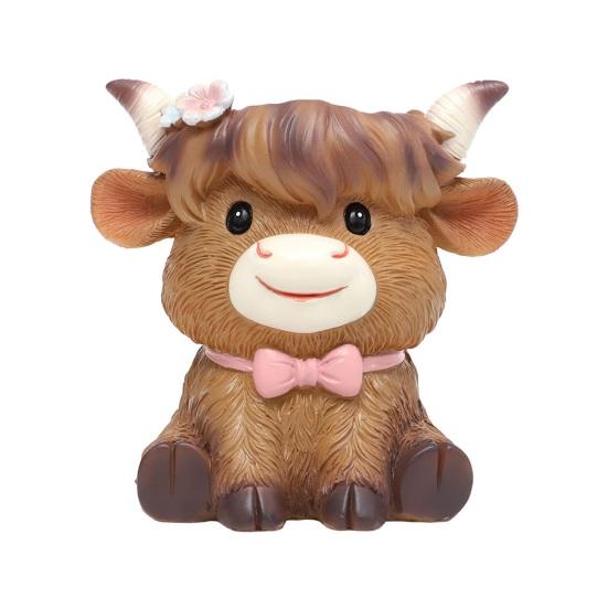 Highland Cow Planter Cute Cartoon Cattle Resin Plant Pot Rustic Animal Flower Pot with Drainage Hole for Outdoor Indoor Backyard Balcony Home Desk
