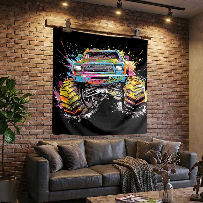 Monster Truck Adventure Printed Tapestry, Wall Hanging,Livingroom, dormitory, Large Wall Decor, Fabric Decor Fan Birthday Gifts