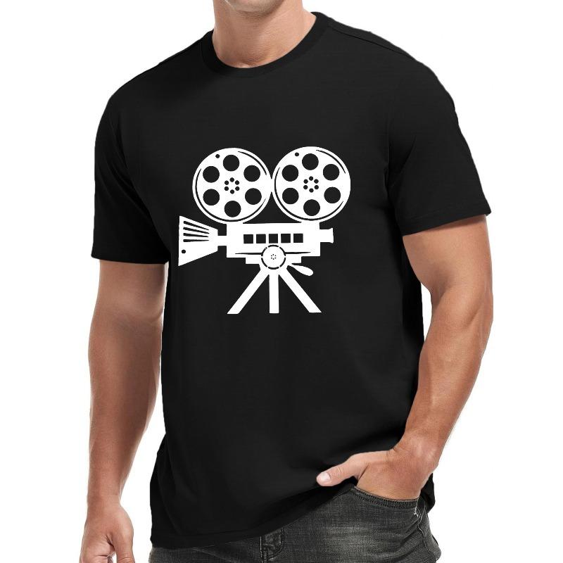 

European Size Men s Short Sleeve T-Shirt Suitable for Summer - Round Neck Casual Outdoor Sports Wear with Geometric Film & Frame Print 4XL чорний