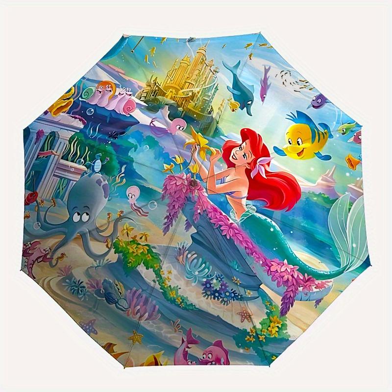 Disney Mermaid, Underwater Kingdom Automatic Open/Close Umbrella - Cute Umbrella with Cute Design, Portable 3-Fold Compact Umbrella for Men