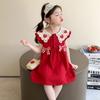 Girls Red Sleeveless Summer Dress for First Birthday Party