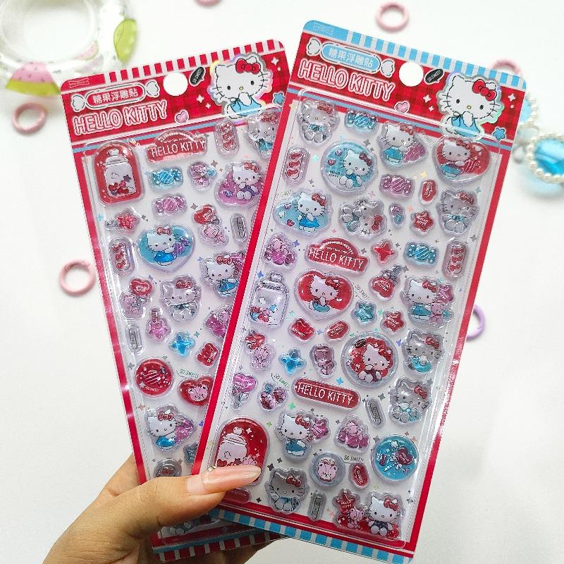 Kawaii Hello Kitty 3D Relief Decals Adorable Phone Case Laptop Water Bottle Decorations Decals School Stationery Supplies