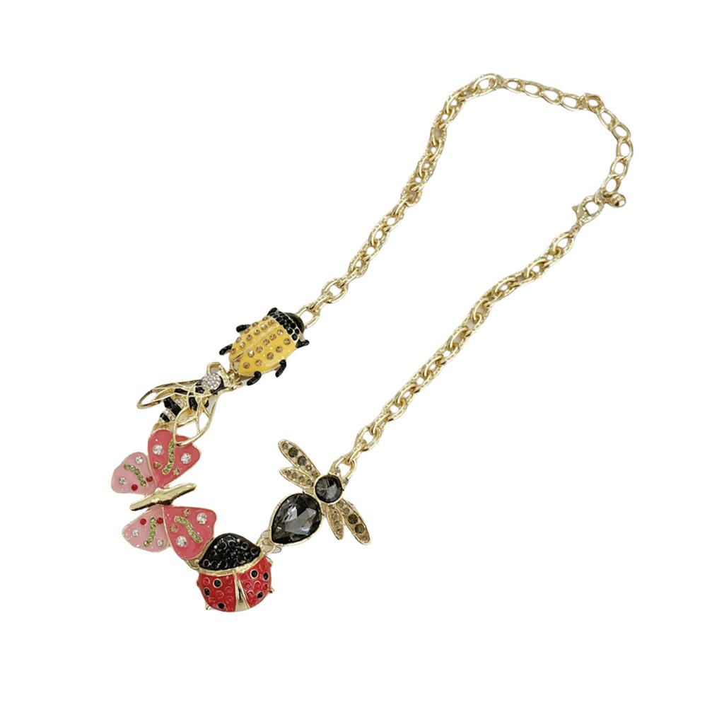 Vintage Punk Jewelry With Colorful Butterfly Ladybugs Charm For Women Handmade Necklace Adjustable Length Neckchain