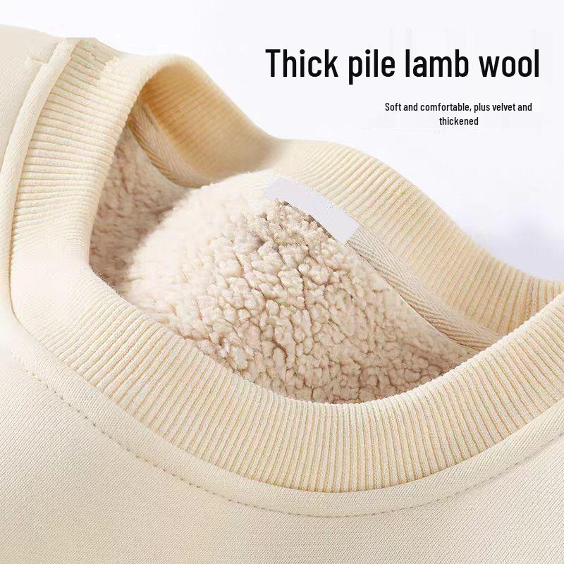 Men's 2024 Winter Thick Lambswool Hoodie - Round Neck, Solid Color, Long Sleeve, Velvet-Enhanced Warm Fleece.