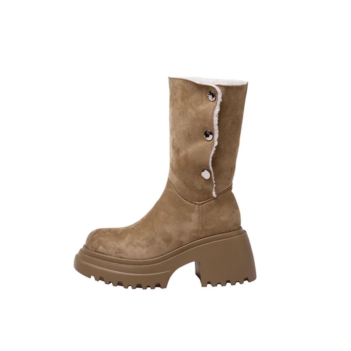 

2025 осень и зима новые модели, два варианта носки, круглый носок, толстый каблук, увеличение роста, ботинки-чулки, замшевые, с утолщенным мехом, теплые зимние ботинки для женщин 40