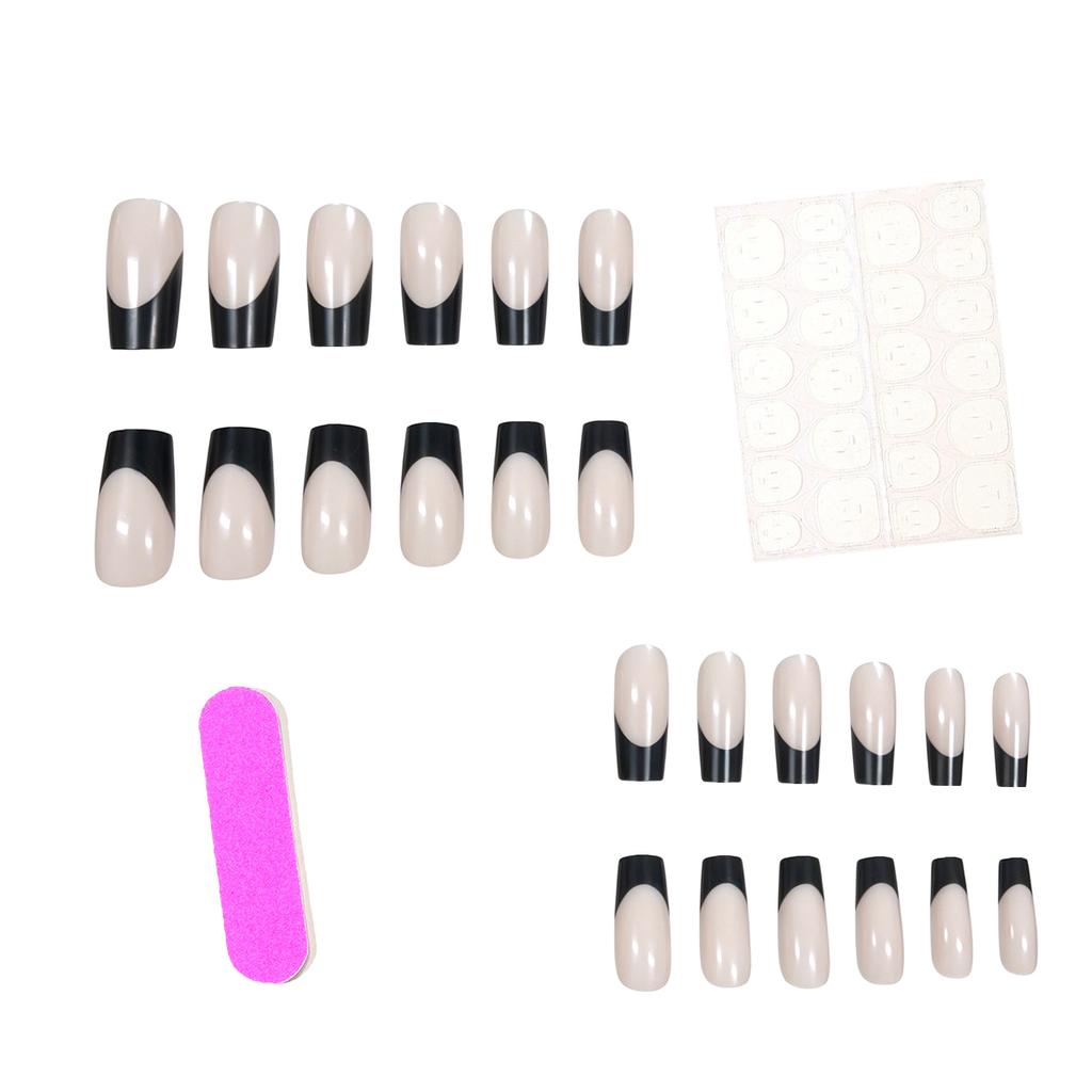 24 Pieces Of Manicure, Simple And Advanced Temperament, Black Edge French Nude Medium And Long Square Wearing Armor