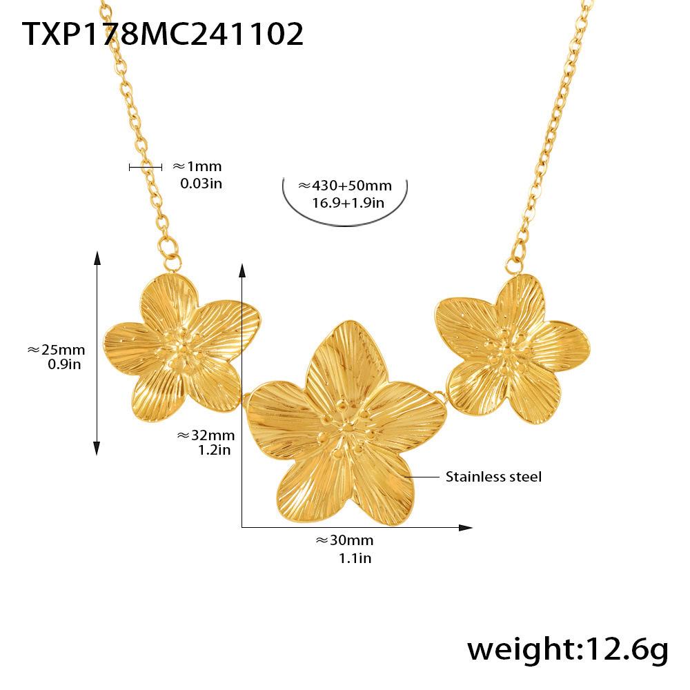 Stainless Steel Flower Necklaces Bracelets Ring for Women 18k Gold Plated Women's Neck Chains Necklace Cuff Bracelet Rings Set