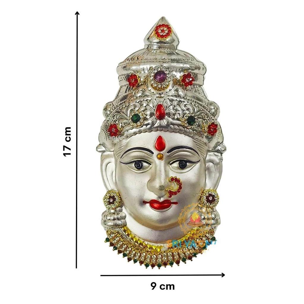 Silver Decorated Face - Laxmi Mukhota - Varalakshmi Face - Decorative Silver Ammavari Face