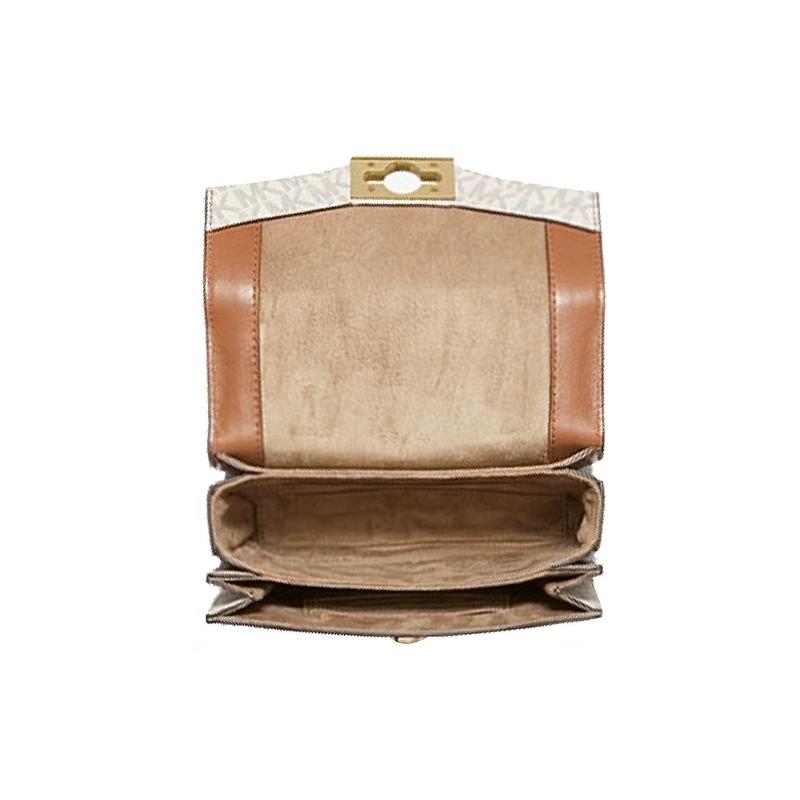 Michael Kors Hendrix Presbyopia Gold Buckle Flap Leather Crossbody Bag Mini Women Vanilla White