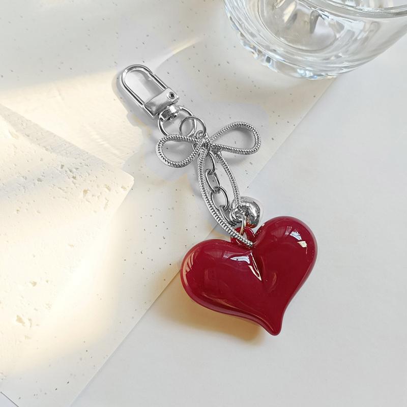 Yogodlns Exquisite Temperament Red Heart Bow Charms Keychain Versatile Phone Pendant Fashion Backpack Hanging Ornament