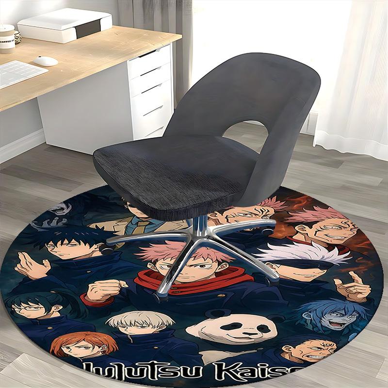 1pc Jujutsu Kaisen Anime Round Carpet Office Chair Mat, NonSlip Rug for Home Decor, Living Room, Bedroom, Game Room