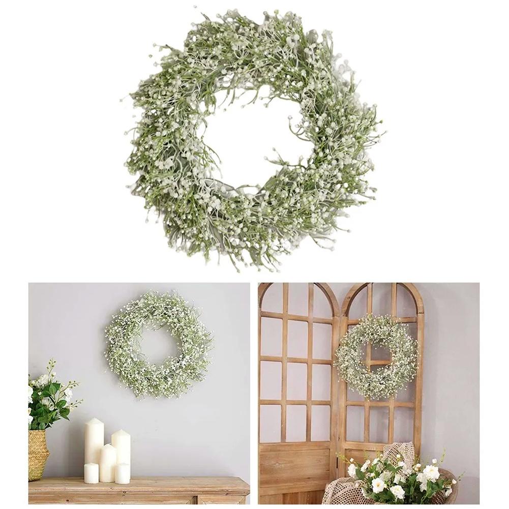 Gypsophila Artificial Plants Wreath DIY Simulated Garland Non-fading Door Hanging Decor Gift 40cm for Wall Door Fireplace Garden