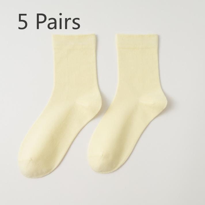 5 Pairs Mid-calf Socks Spring and Summer Cotton Pop Monthly Socks Anti-pilling Boneless Socks Women Dopamine Coloured White Student Socks