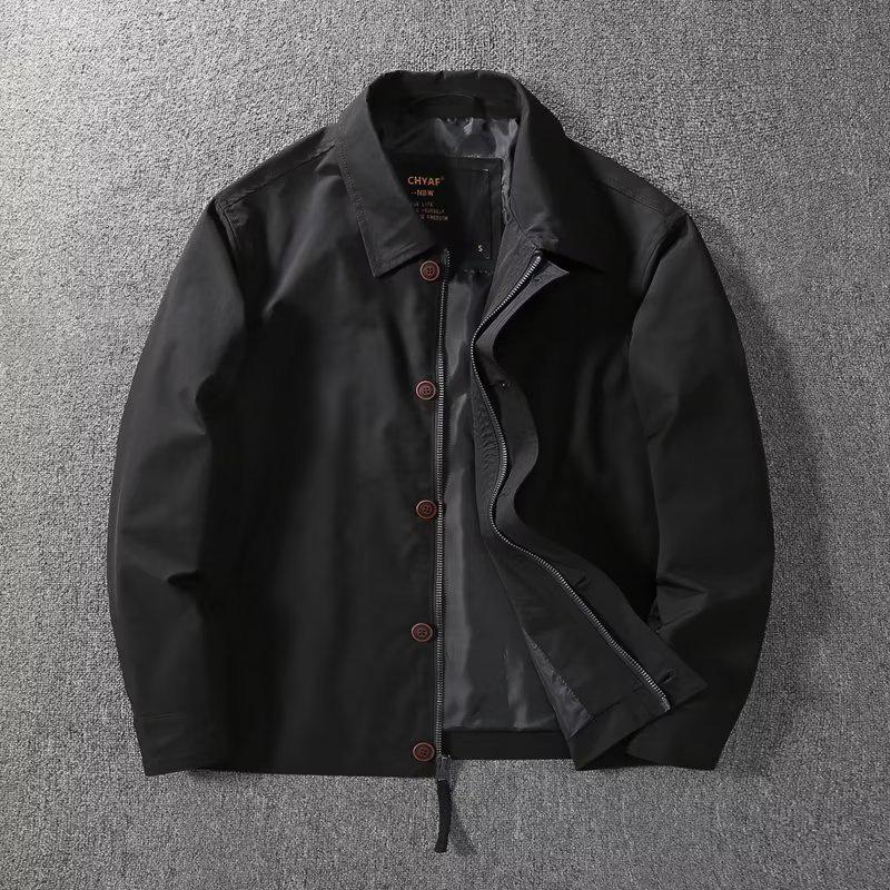 

Мужская ветрозащитная куртка в стиле ретро для работы – облегающая, однотонная, повседневная деловая на весну/осень 2XL чёрный