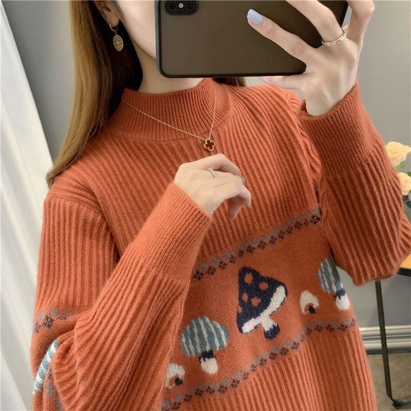 Sweater for Women Autumn Winter Thickened Warm Knitted Stretchy Long Sleeve Tops