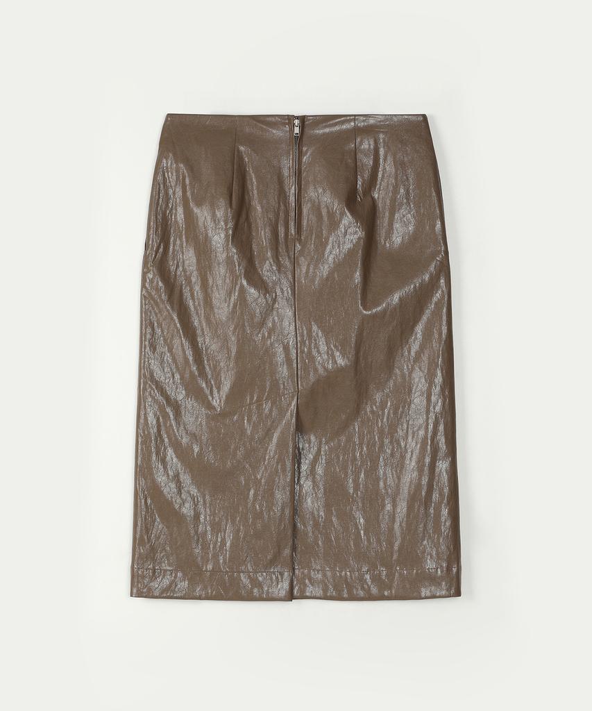 Awi Fake Leather H-Line Skirt_Mocha
