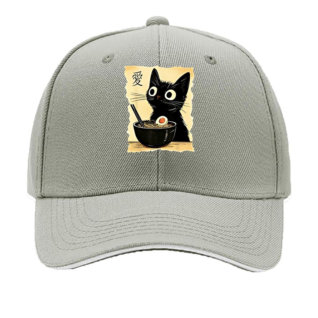 One Fashionable Printed Cartoon Cat Noodles Pattern Summer Curved Brim Cap Trendy Daily Wear Duckb Sandwich Baseball Cap