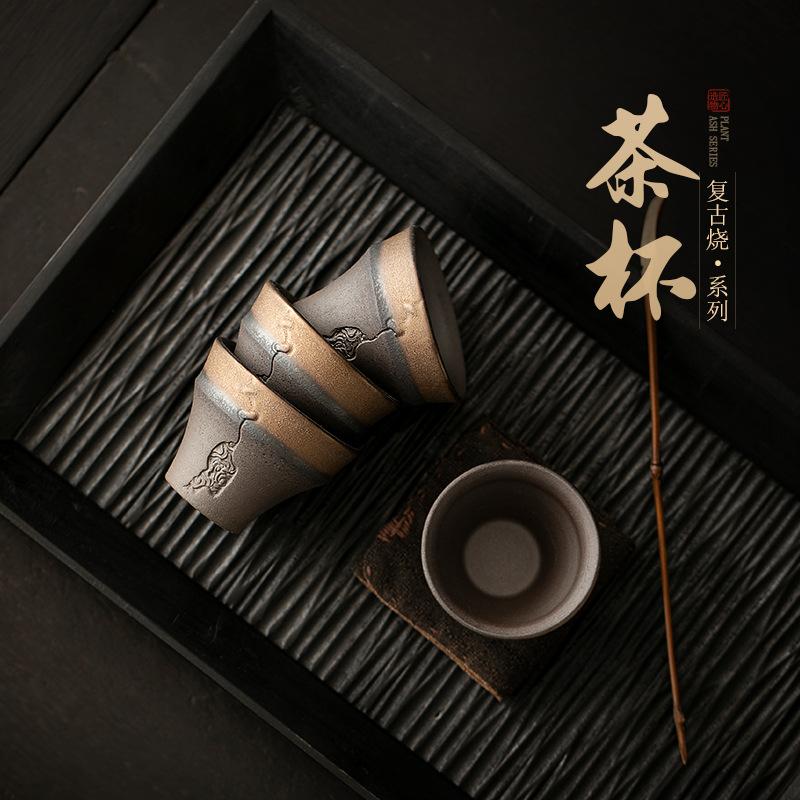 Retro Chinese Style Teacup Kung Fu Single Cup Tea Tasting Cup Master Cup Household Ceramic Coarse Pottery Teacup
