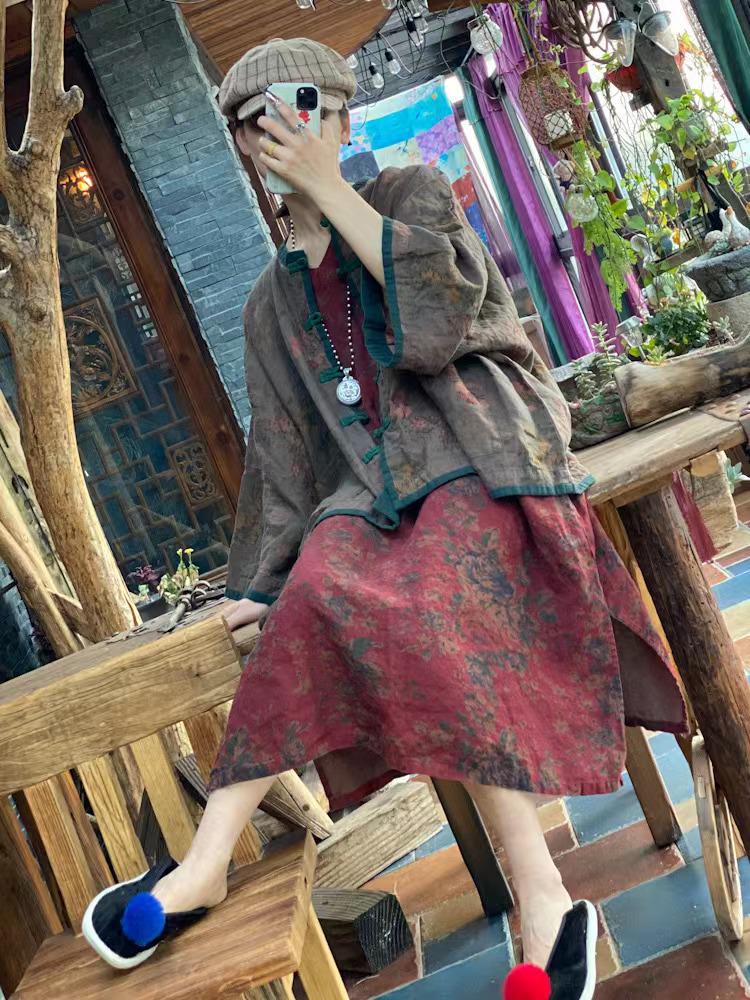 1939 Retro Artistic Xiangyunsha Printed Shirt Cardigan