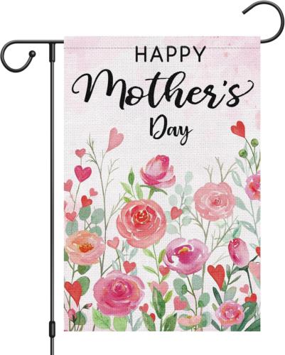 Happy Mother'S Day Garden Ag 12X18 Double Sided Burlap, Small Vertical Ower VVL YYX EEZ