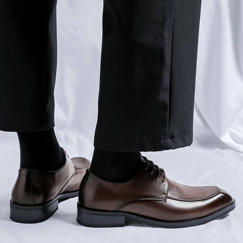 large size mens casual business office formal dress shoes lace-up derby shoe black brown genuine leather sneakers trend footwear