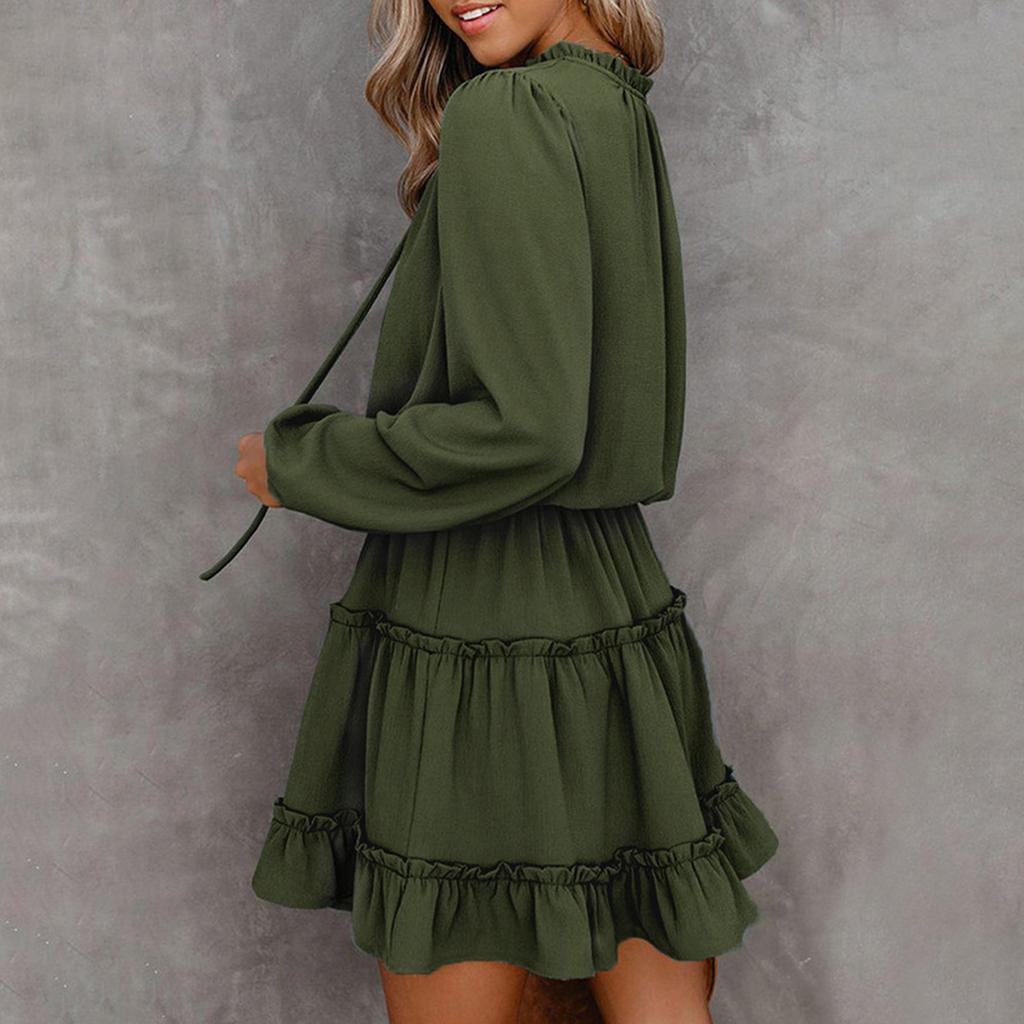 Damenmode, lässig, einfarbig, langärmelig, hohe Taille, Pulloverkleid