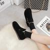 Leather snow boots women's cotton shoes autumn and winter new soft-soled piled thickened warm fluffy shoes flat short boots
