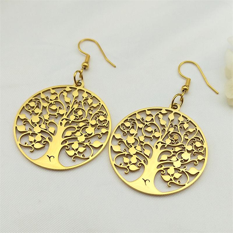 Fashion Tree of Life Stainless Steel Earrings Silver Color Women Dangle Earring Amulet Life Tree Jewelry Party Gift E545S01
