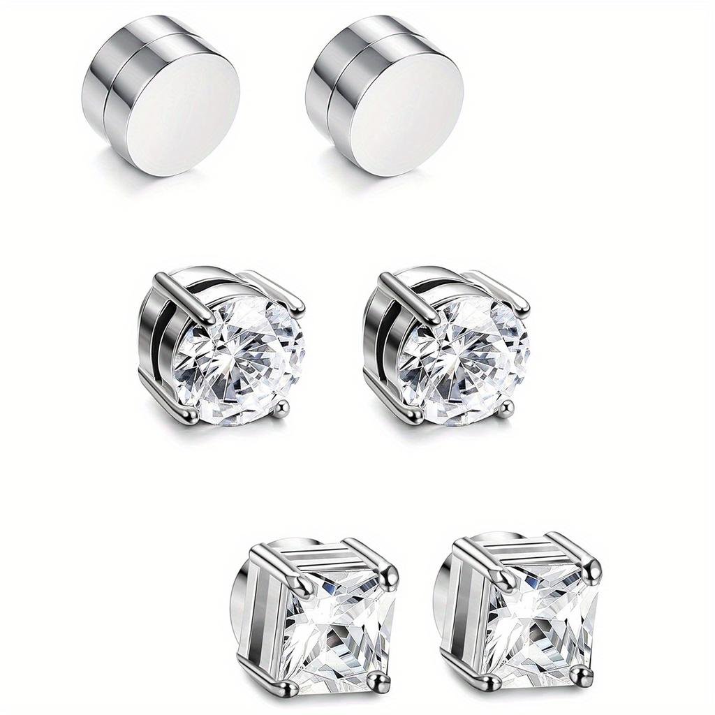 1/3 páry 6MM Křišťálové Magnetické Náušnice Puzetky z Nerezové Oceli Bez Piercingu pro Muže Punk Zirkon Magnetické Náušnice Nepropichovací Šperky
