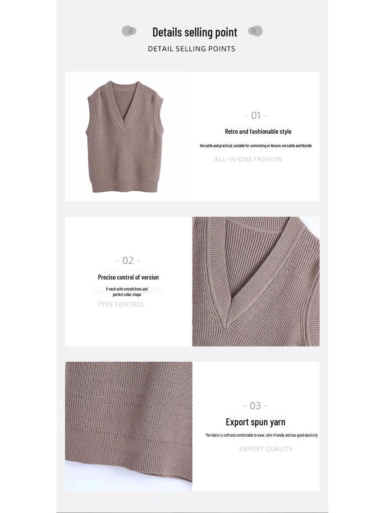 Brown Women's Loose Knit Sweater Vest - Spring Casual Fashion Top