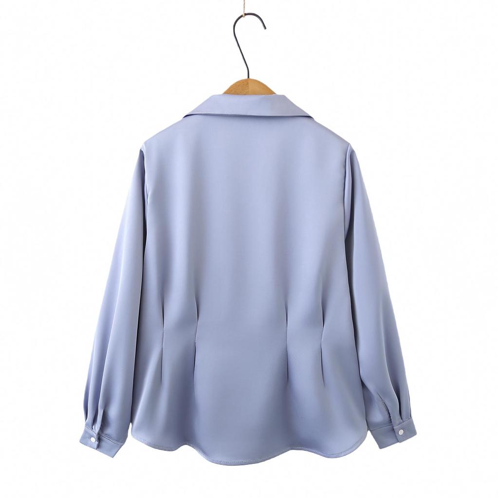 2026 Spring Plus Size Women's V-Neck Long Sleeve Pleated Cardigan Top