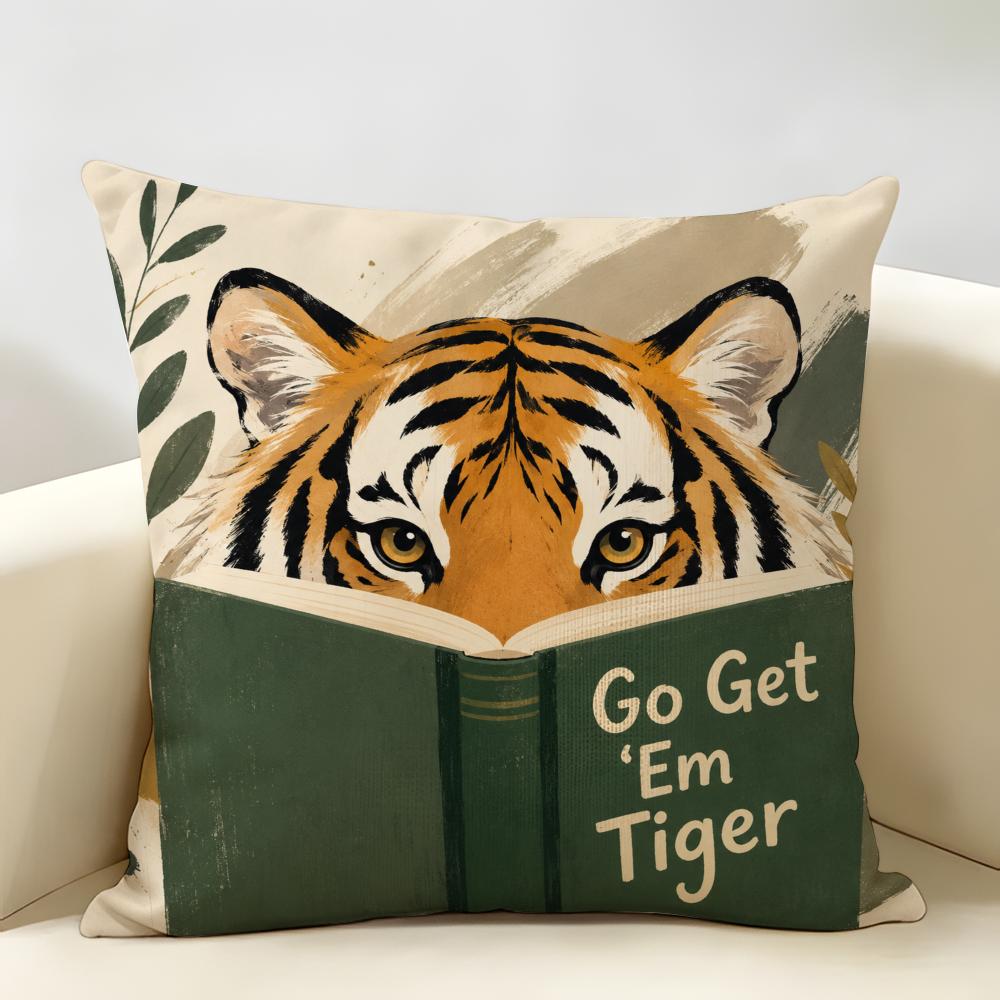 Go Get Em Tiger Cushion Cover Natural Linen Organic Fabric Double-Sided Printing Breathable Perfect For Home Decor