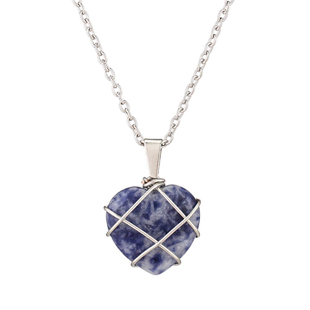Crystal Heart Necklace with Natural Colored Gemstone Pendant - DIY Wire-Wrapped Heart Shape