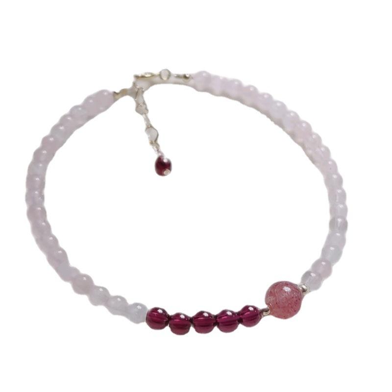 Natural Strawberry Quartz Pink Crystal14K Gold-plated versatile fresh ultra-fine bracelet for women, delicate and sparkling