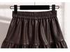 Fluffy Autumn 2025 Women's PU Leather High-Waisted A-Line Pleated Midi Skirt
