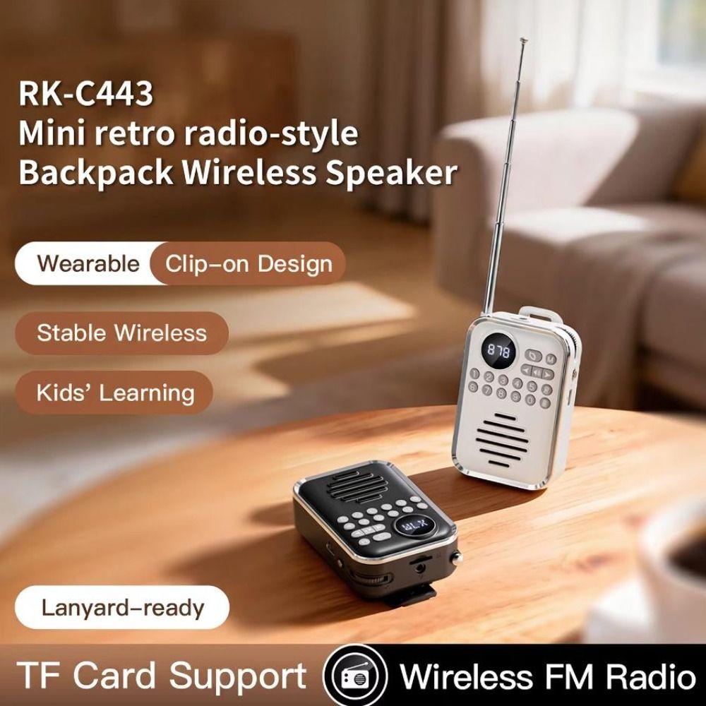 400mAh Battery Clip-On Radio Bluetooth Speaker Rechargeable Battery Portable FM Radio Home Decor