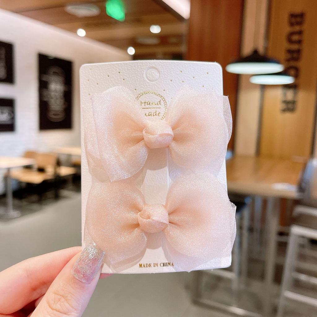 2Pcs Children Solid Color Bows Hair Clips for Baby Handmade Mesh Bowknot Hairpin Mini Barrettes Girls Hair Accessories