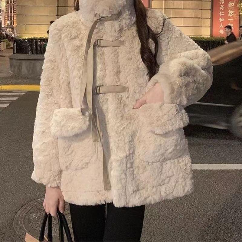 Lamb Wool Imitation Fur Coat Women's New Cotton Thickened Imitation Rabbit Fur Coat Autumn and Winter Fashion