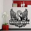 Unique Boho Metal Wall Decal Swan Shape Personalized Name Matte Black Home Garden Door Party Decor