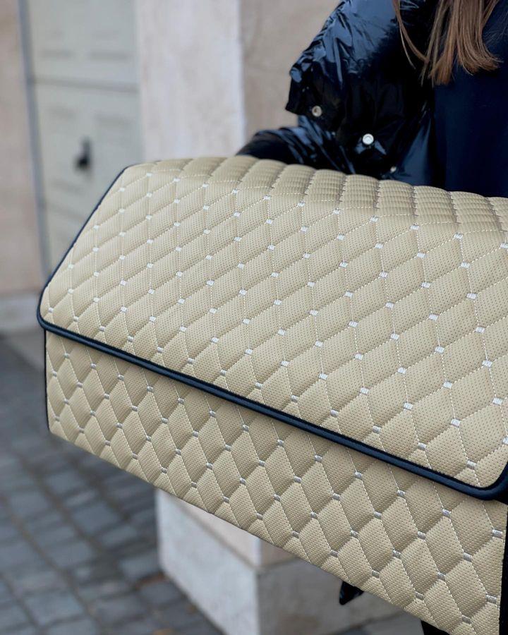 Beige Car Trunk Organizer & Velcro Fixation System, Car Trunk Organizer In 5 Sizes, Trunk Storage Bag