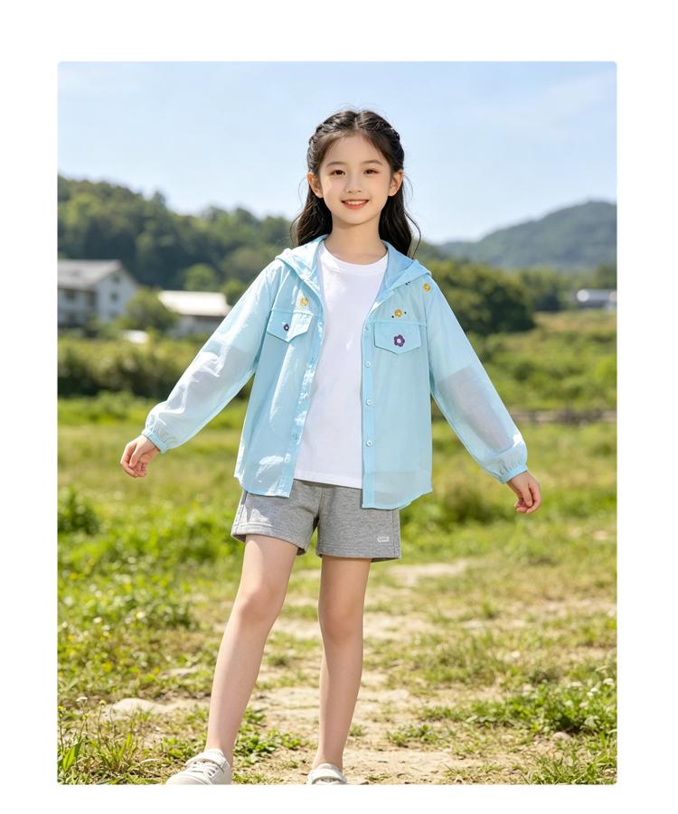 Girls' Skin Clothes Summer New Hooded Lightweight Breathable Jacket