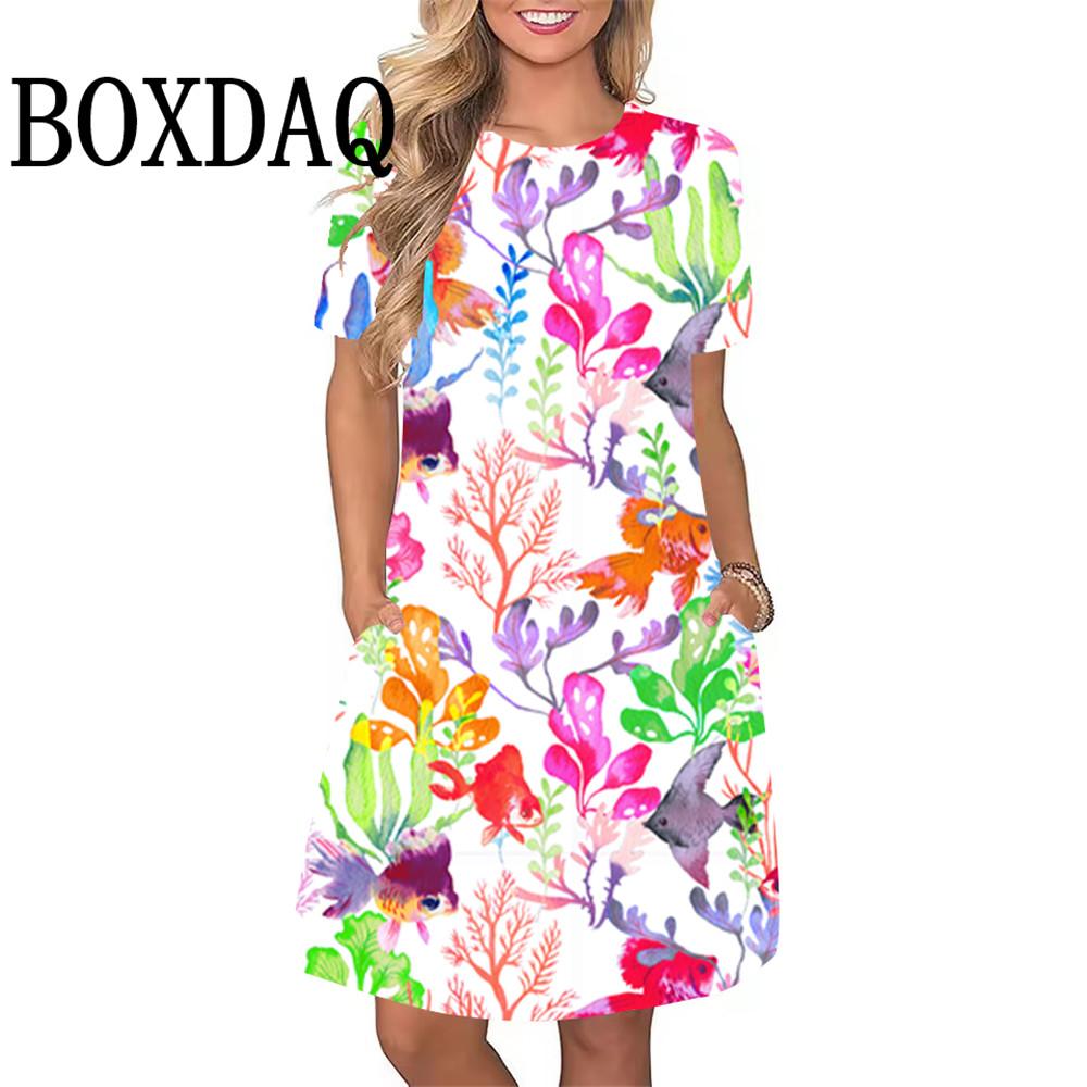 Women's Dresses Sweet Lemon Floral Print A-Line Dresses Plus Size Female Summer Loose Pocket Dress Sundress Beach Style
