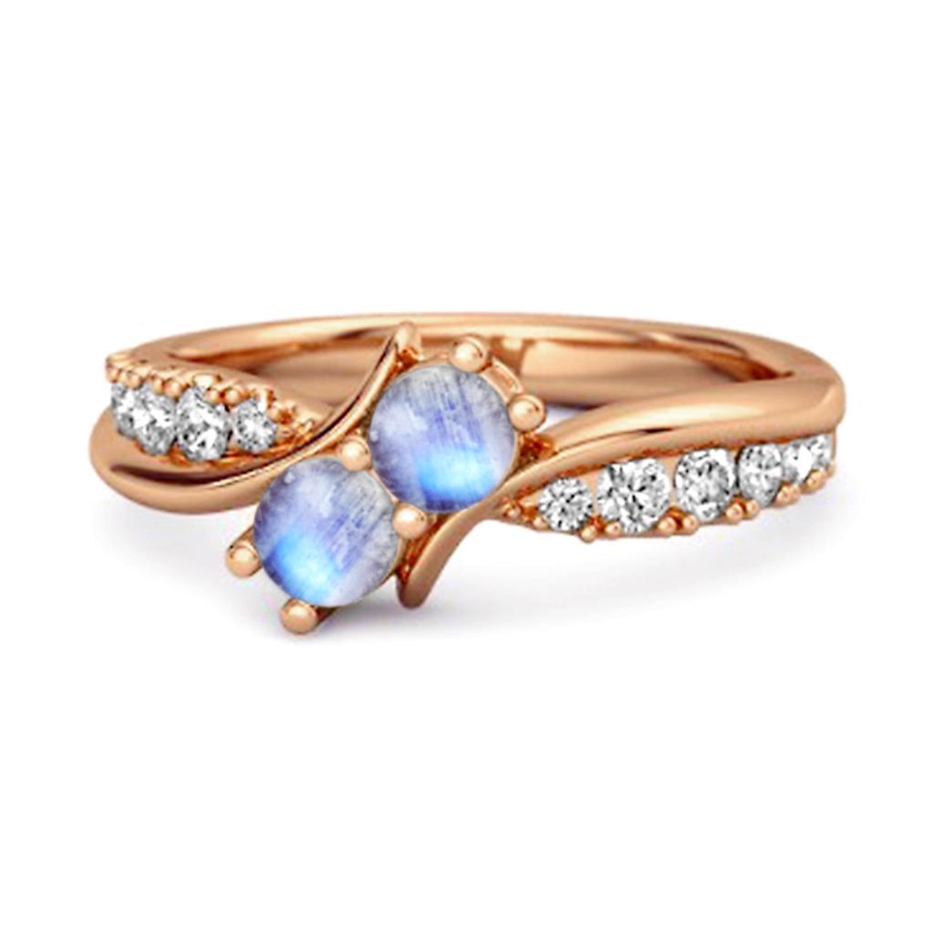 Moonstone Twin Stone Pave Bypass Ring - 925 Sterling Silver Rose Gold Vermeil