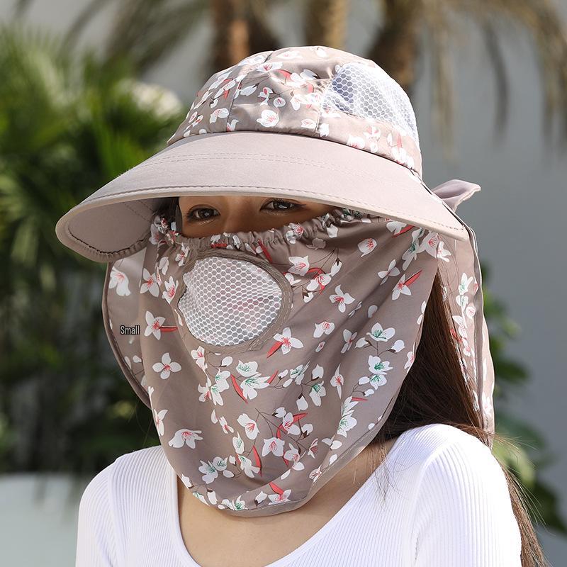 Women's Floral Wide Brim Sunshade Hat with Face & Neck UV Protection - Breathable for Outdoor & Tea Picking Activities