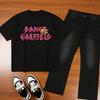 Garfield & Odie "DANCE GARFIELD" Graffiti Print Short Sleeve T-Shirt, American Streetwear Brand Heavyweight Cotton Loose Fit Oversized Couple Top