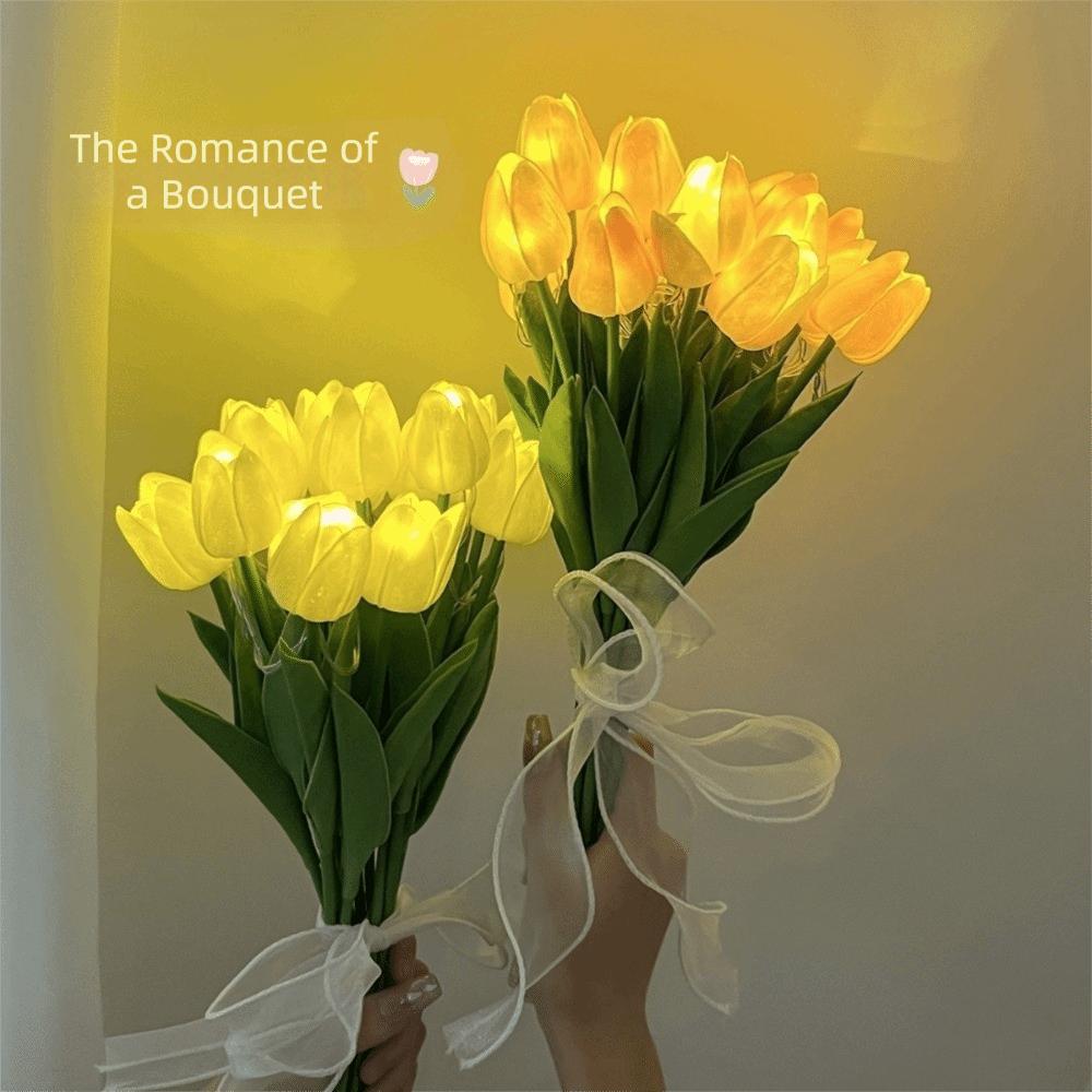 Glowing Tulip Bouquet Light Battery-powered Gentle Lighting Artificial Tulip Night Lamp LED Lights Bedroom Bedside Ambient Light