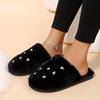 Fashion Sweet Glitter Heart Furry Mules Slippers Women 2025 Winter Warm Short Plush Cover Toe Slippers Soft Faux Fur Indoor Slippers