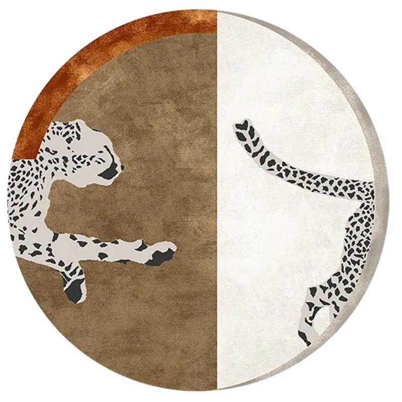 Light Luxury Bedroom Decor Round Carpet Thickend Plush Bedside Floor Mat Fluffy Soft Rug Leopard Pattern Carpets for Living Room