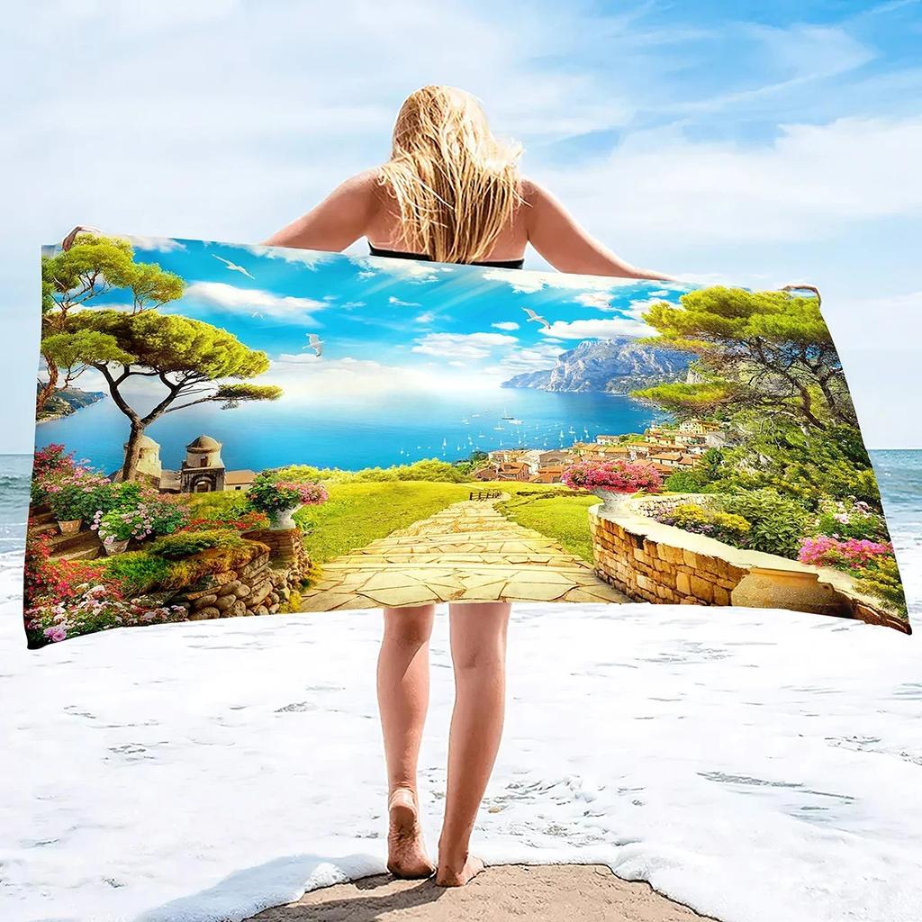 Garden Flower Quick Dry Large Beach Towel, Super Absorbent and Sand Free Pool Towel, Microfiber Portable Sports/Camping Towel